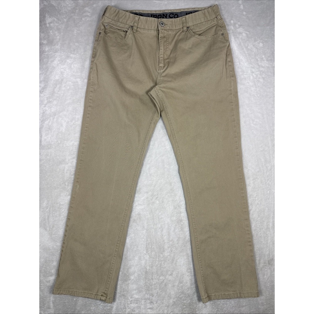 Iron Co Mens Stretch Chino Pants Tan Khaki 5-Pocket Straight Leg 36X32